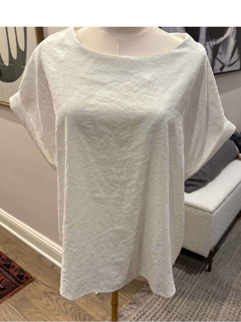 Buru white cuffed sleeve blouse top summer casual lagenlook preppy classic $200